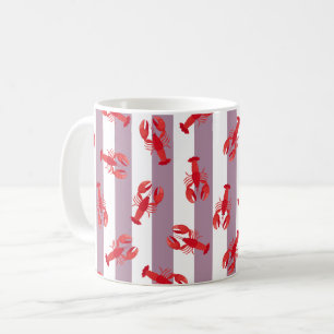 Illustrierte Rote Hummer auf Grau-Rosa Streifen Kaffeetasse