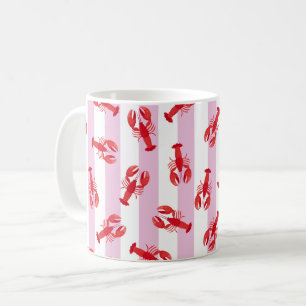 Illustrierte Rote Hummer auf hellrosa Streifen Kaffeetasse