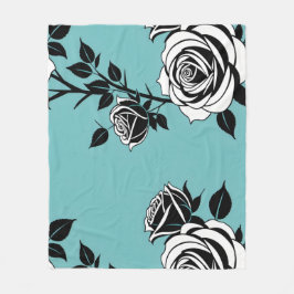 Illustrierte schwarze und weiße Rosen Fleecedecke