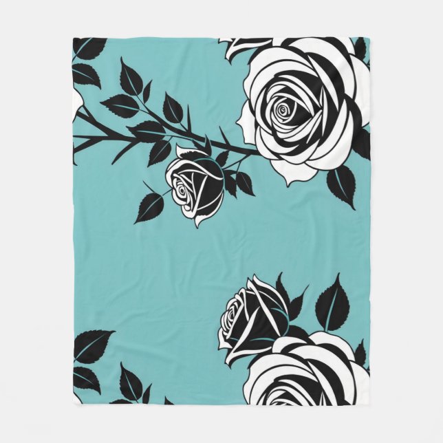 Illustrierte schwarze und weiße Rosen Fleecedecke (Vorderseite)