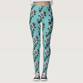Illustrierte schwarze und weiße Rosen  Leggings