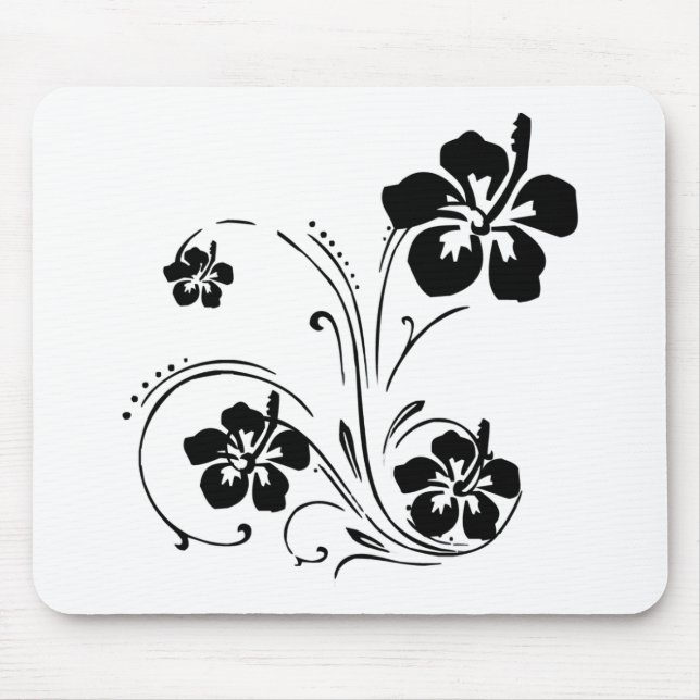 Illustrierte Schwarzweiss-Blume Mousepad (Vorne)