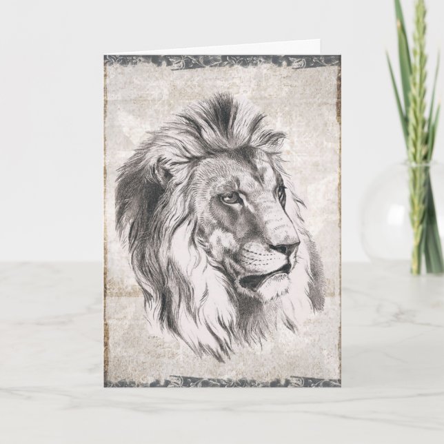 Illustrierte Sepia Lion Happy Birthday Card Karte (Vorderseite)