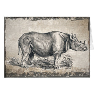 Illustrierte Sepia Rhino Happy Birthday Card