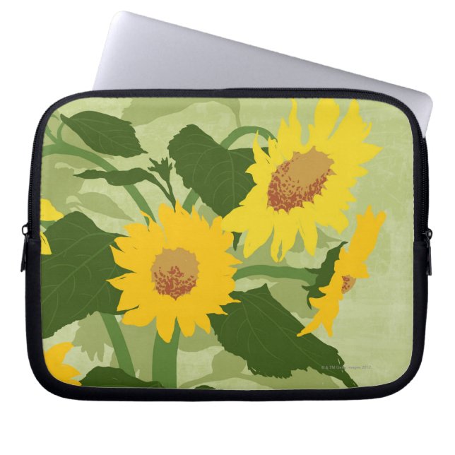 Illustrierte Sonnenblumen Laptopschutzhülle (Vorderseite)
