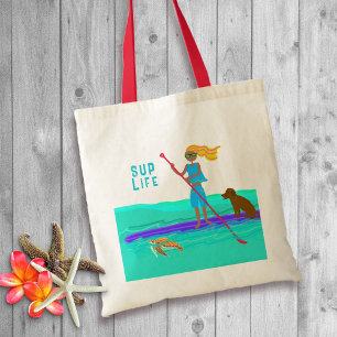 Illustrierte Stand Up Paddleboard Mädchen Hund Sch Tragetasche