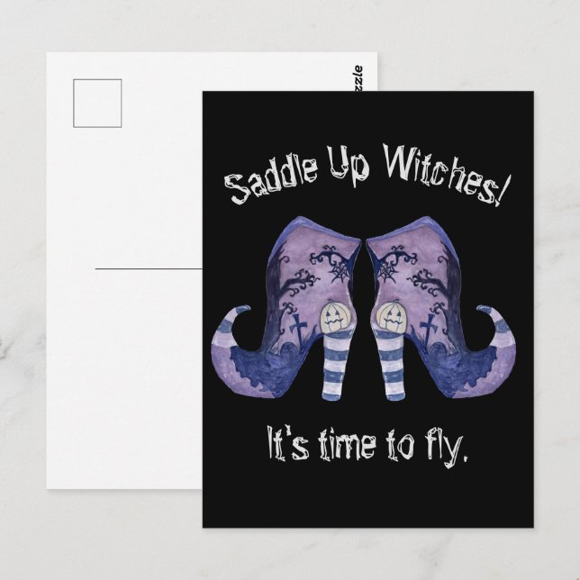Illustrierte Stiefel versammeln Hexen Halloween Postkarte (Vorne/Hinten)