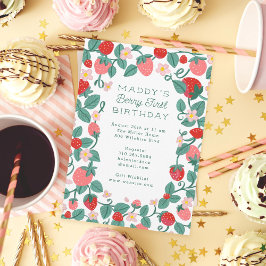 Illustrierte Strawberry Berry First Birthday Party Einladung