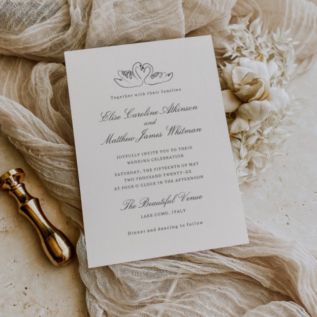 Illustrierte Swans Whimsical Wedding Einladung (Von Creator hochgeladen)