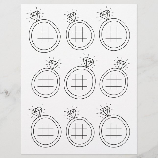 Illustrierte Tic Tac Toe Wedding Activity Page (Vorderseite)