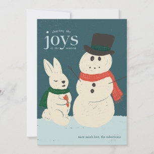 Illustrierte Urlaubskarte "Playa Bunny & Snowman" Feiertagskarte