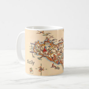Illustrierte Vintage-Karte von Sizilien Tasse