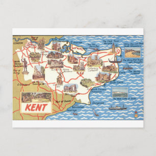 Illustrierte Vintage-Landkarte von Kent Postkarte