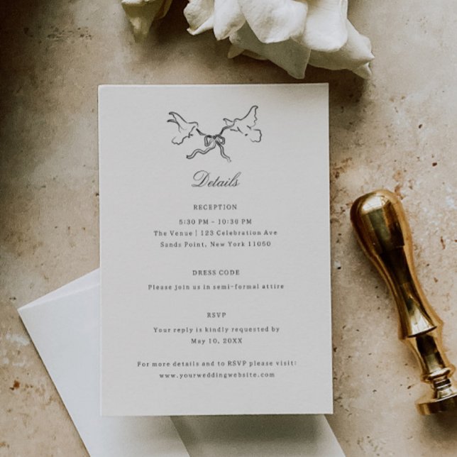 Illustrierte Vögel Whimsical Wedding Details Begleitkarte (Von Creator hochgeladen)