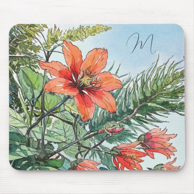Illustrierte Wasserfarbe Botanische Orangenblüte Mousepad (Vorne)