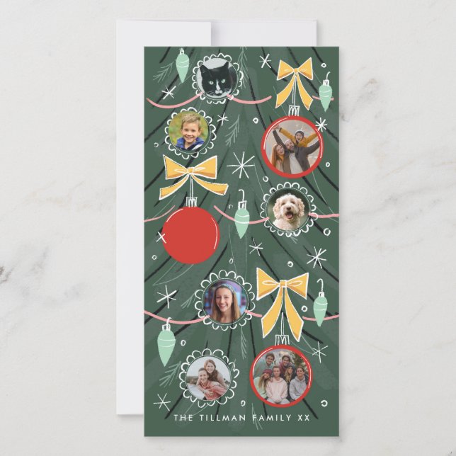 Illustrierte Weihnachtsbaum-Foto-Ornamente Feierta (Vorderseite)