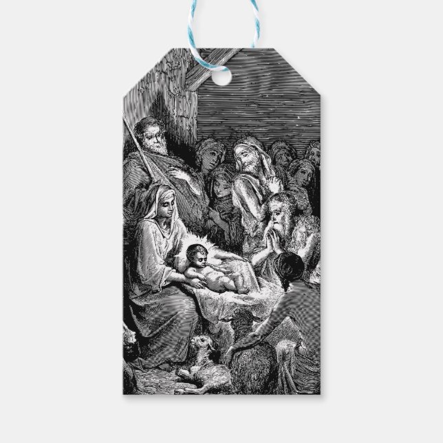 Illustrierte Weihnachtskrippe Geschenkanhänger (Vorderseite)