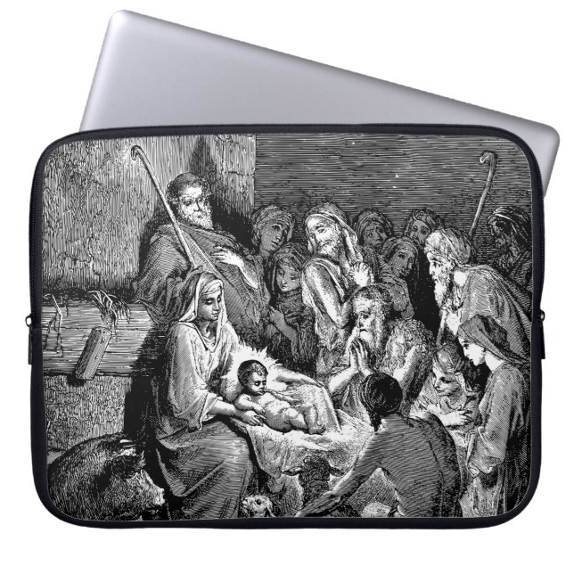 Illustrierte Weihnachtskrippe Laptopschutzhülle (Vorderseite)