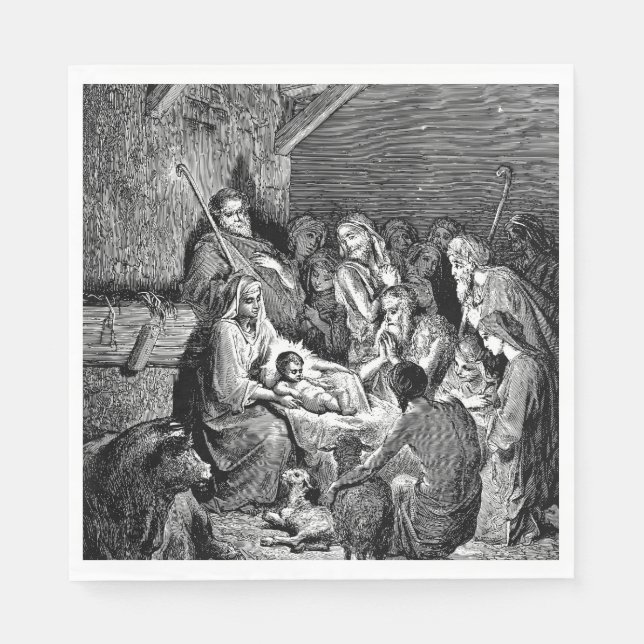 Illustrierte Weihnachtskrippe Serviette (Vorderseite)