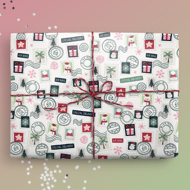 Illustrierte Weihnachtsmail-Briefmarke Geschenkpapier (Gift Mockup)
