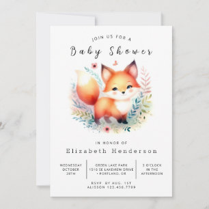 Illustrierte Woodland Fox Kinderdusche Einladung