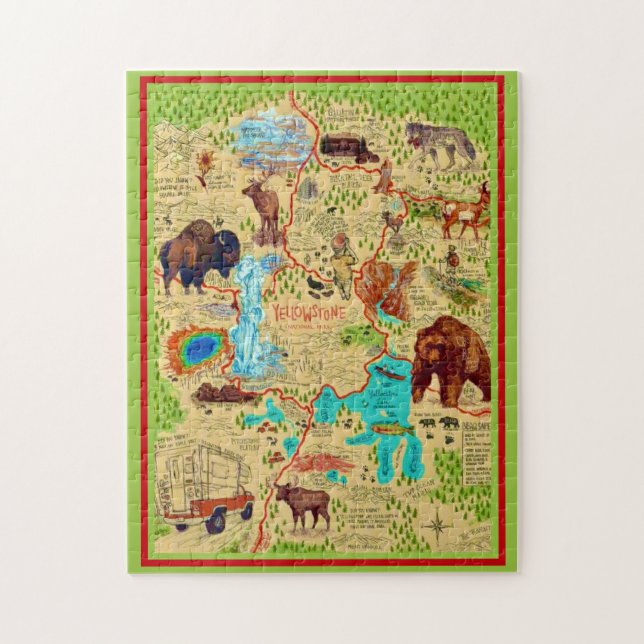Illustrierte Yellowstone Park Karte Puzzle (Vertikal)