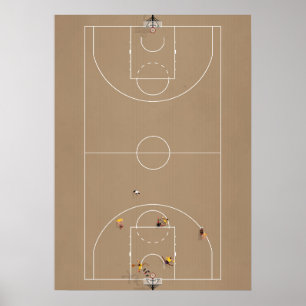 Illustrierter Basketballplatz Poster