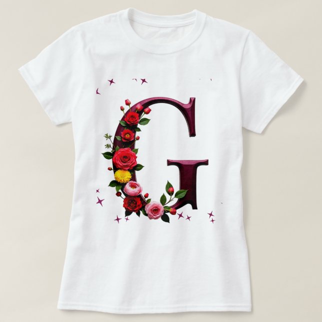 Illustrierter Blumenbrief "G" T-Shirt (Design vorne)