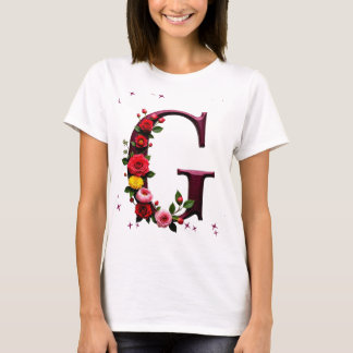 Illustrierter Blumenbrief "G" T-Shirt
