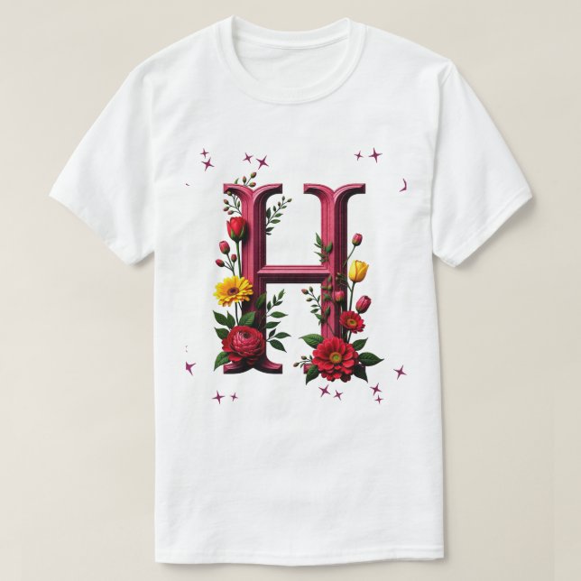 Illustrierter Blumenbrief "I" T-Shirt (Design vorne)