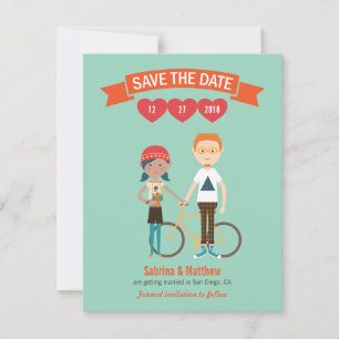 Illustrierter Cartoon Couple Portrait Hochzeit Einladung