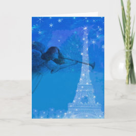 illustrierter Engel über Paris Feiertagskarte