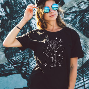 Illustrierter Frauenschwarz-Zodiac-T - Shirt