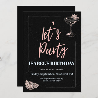 Illustrierter Geburtstag in Schwarz und Rosa Einladung