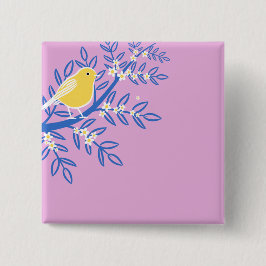 Illustrierter Gelbbvogel auf rosa Hintergrund Button