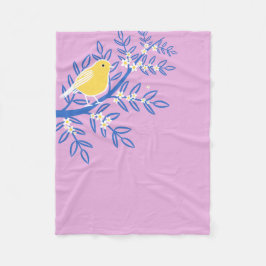 Illustrierter Gelbbvogel auf rosa Hintergrund Fleecedecke