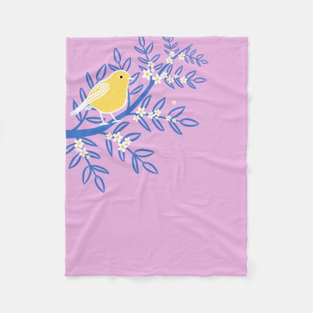 Illustrierter Gelbbvogel auf rosa Hintergrund Fleecedecke (Vorderseite)