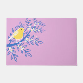 Illustrierter Gelbbvogel auf rosa Hintergrund Fußmatte