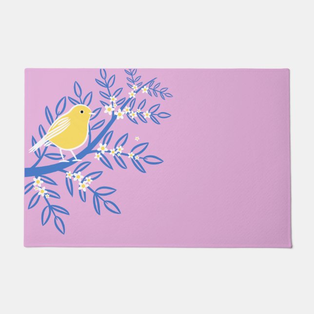 Illustrierter Gelbbvogel auf rosa Hintergrund Fußmatte (Vorderseite)