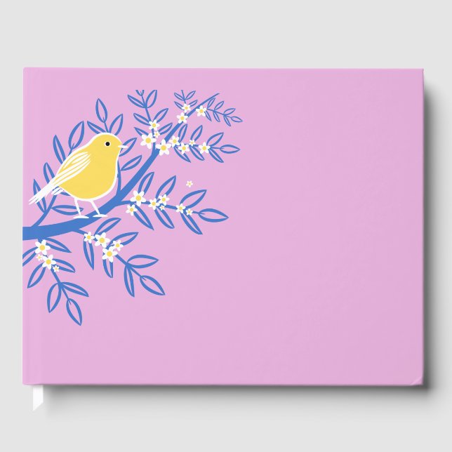 Illustrierter Gelbbvogel auf rosa Hintergrund Gästebuch (Vorderseite)