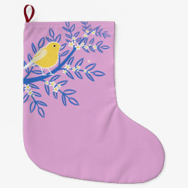 Illustrierter Gelbbvogel auf rosa Hintergrund Großer Weihnachtsstrumpf