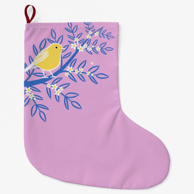 Illustrierter Gelbbvogel auf rosa Hintergrund Großer Weihnachtsstrumpf (Vorderseite)