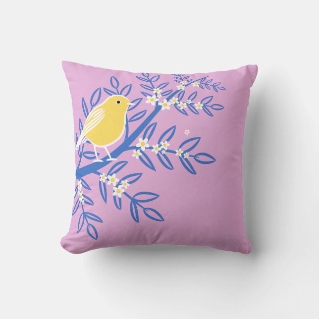 Illustrierter Gelbbvogel auf rosa Hintergrund Kissen (Vorderseite)