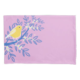 Illustrierter Gelbbvogel auf rosa Hintergrund Kissenbezug