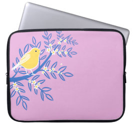Illustrierter Gelbbvogel auf rosa Hintergrund Laptopschutzhülle