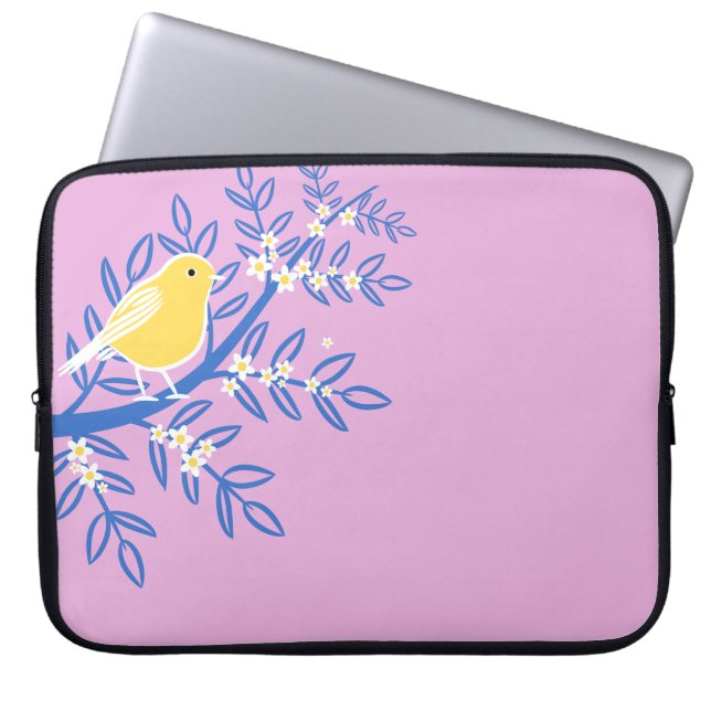 Illustrierter Gelbbvogel auf rosa Hintergrund Laptopschutzhülle (Vorderseite)