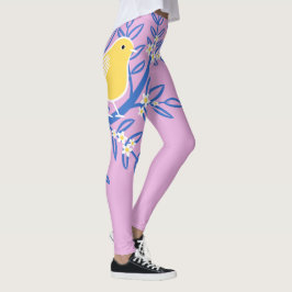 Illustrierter Gelbbvogel auf rosa Hintergrund Leggings