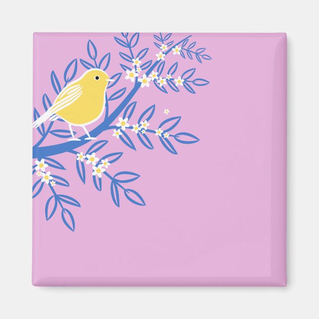 Illustrierter Gelbbvogel auf rosa Hintergrund Magnet (Vorne)