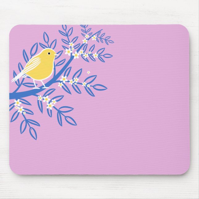 Illustrierter Gelbbvogel auf rosa Hintergrund Mousepad (Vorne)