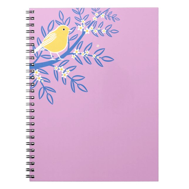 Illustrierter Gelbbvogel auf rosa Hintergrund Notizblock (Vorderseite)